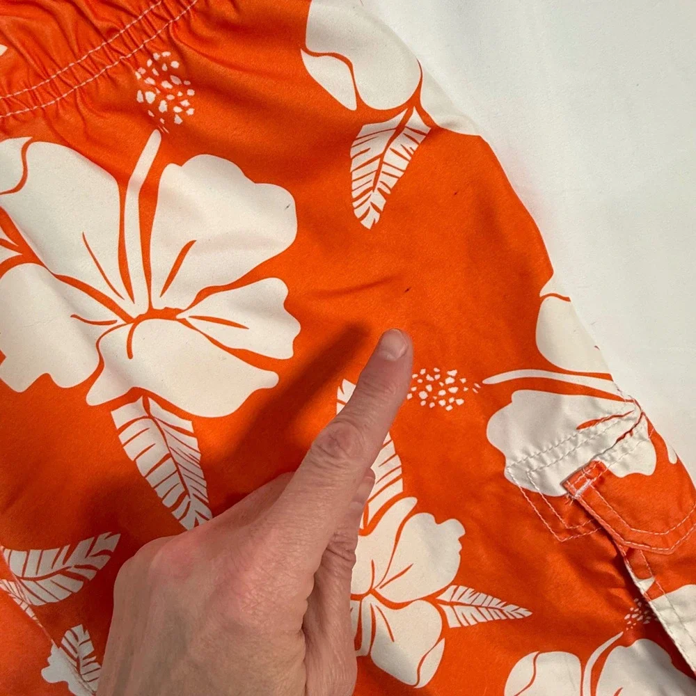 OP L Swim Trunks Orange Hibiscus‎ Floral Cargo Board Shorts Surf Beach Hawaiian